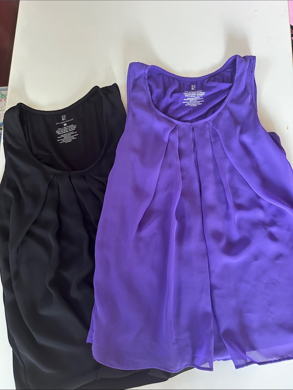 NY Collection Pleated Chiffon Tank Tops - Purple & Black